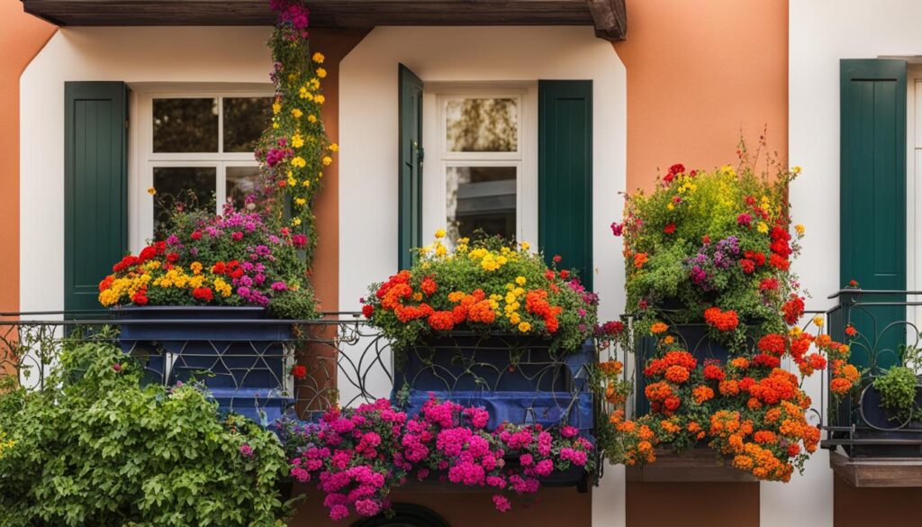 Colorful blooms on a balcony Space-Saving Planters