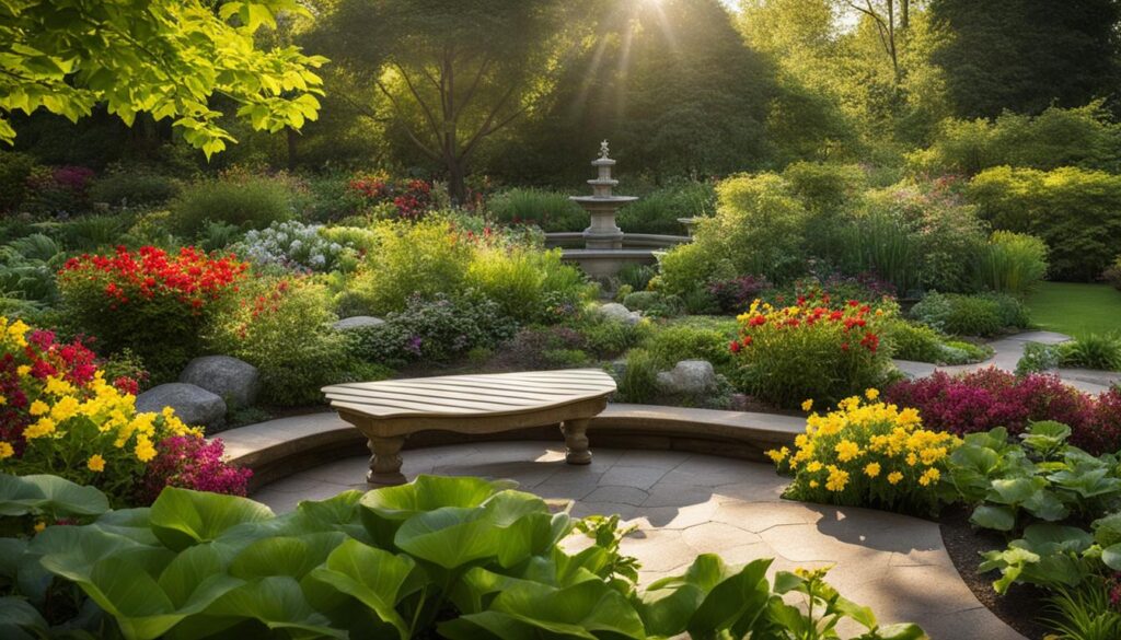 Resting place in a healing garden