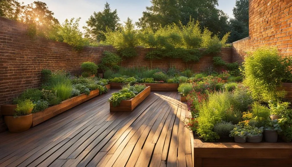 Rooftop garden sunlight