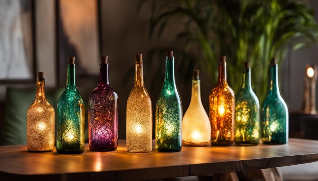 Upcycled wine bottle lamps